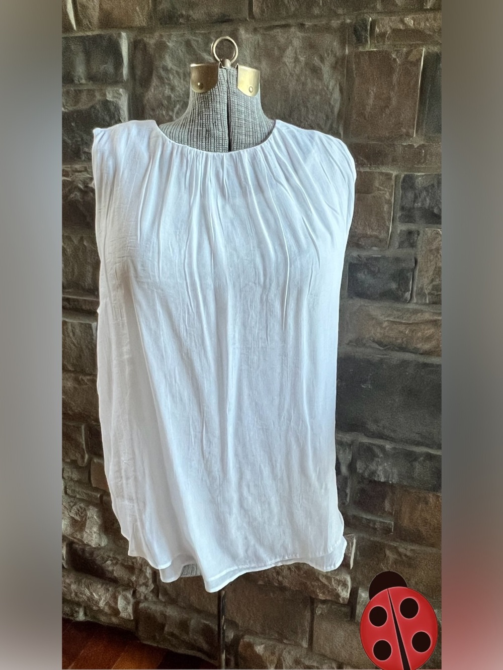 White Sleeveless Pleated Neck Tank Top - Lightweight Women's Shell